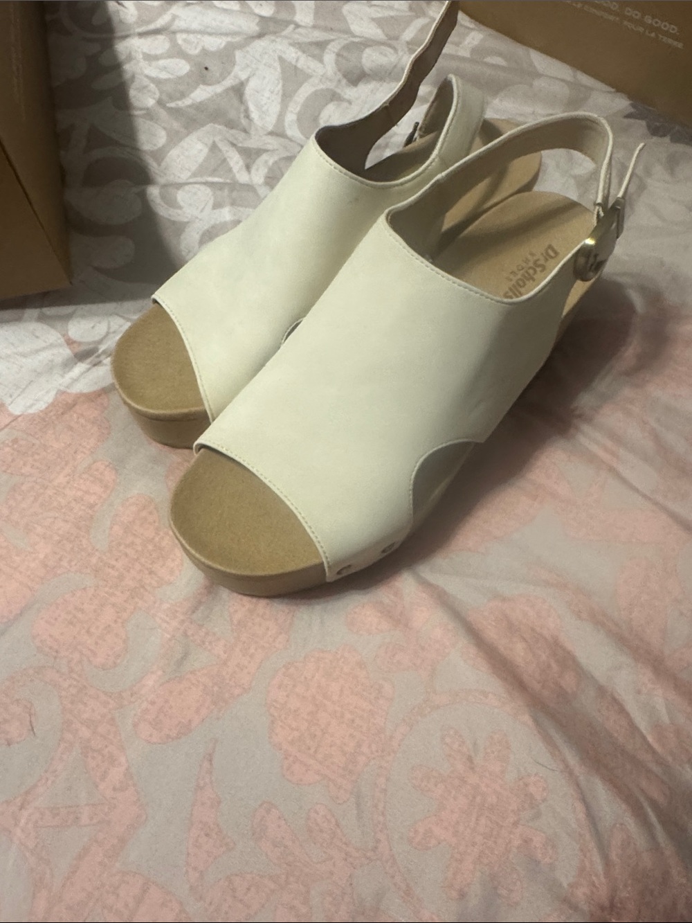 Dr. Scholl's Cream Open-Toe Slingback Wedge Sandals